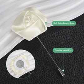 M METERXITY 24-Pack Flower Lapel Pins for Men, Rose Boutonnieres Pin Groom Boutonnieres for Wedding/Dance/Party, Men Lapel Pins for Suits Satin Flower Corsage [Beige]