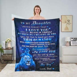 tgruihm Daughter Gift from Dad, to My Daughters Blue Lion Blanket 80"x60", Christmas Birthday Gifts for Daughter from Dad, Mothers Day Present for Adults Daughters Graduation Flannel Throw Blanket