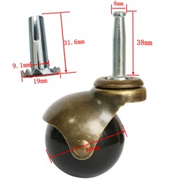 MySit 2 inch Ball Casters Wheels Brass Vintage Antique Furniture Caster Set of 4,Grip Neck Spherical Casters with 5/16" x 1-1/2" Swivel Caster for Furniture Legs, Cabinet, Sofa