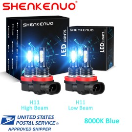 SHENKENUO 4Pcs 8000K Blue LED Headlight Bulbs High Low Beam Upgrade Kits Super Bright 35W