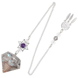 mookaitedecor Labradorite Resin Crystal Point Gemstone Reiki Healing Pendulums for Dowsing Scrying Divination Meditation, Merkaba Star Dreamcatcher