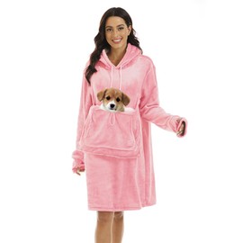 Womens Pet Holder Dresses Kitten Puppy Carrier Pouch Flannel Hoodies Long Shirts Pink
