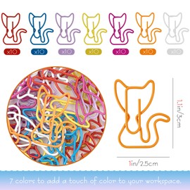 SHIDOW Cat Shaped Paper Clips 70 Count Colorful Metal Animal Clips for Office Supplies, Bookmarks, Planner Accessories, and Gifts
