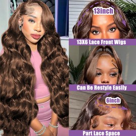 Fusenp 30 Inch Chocolate Brown Lace Front Wig Human Hair 210% Density Human Hair Wigs 13x6 Hd Body Wave Lace Front Wigs Human Hair for Women Brown Wig Pre Plucked Colored Frontal Wigs Human hair