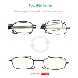 sevenplus 2 Pack Reading Glasses Blue Light Blocking, Anti UV Glare, Foldable Computer Spring Hinge Readers for Women Man 0.00X