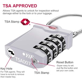 ZHEGE Cerradura de cable de equipaje aprobada por la TSA, combinación de 4 dígitos con indicador de alerta abierto para maletas, mochilas, equipajes (número blanco)