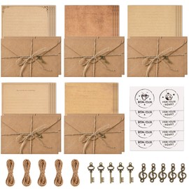Vintage Stationary Paper and Envelopes Set,Writing Stationery Paper Letter and Envelopes Includes 20 Sheets of Vintage Letter Papers,10 Envelopes,10 Hemp Ropes,10 Retro Keys