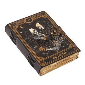 ANANYOM Handmade Leather Journal, Lovers Tarot, Spiral Gothic, Skull Lover, Antique Vintage Leather Notebook Diary Sketchbook, 200 Blank Deckle Paper, Unruled, Brass Clasp Lock Journal, Men & Women