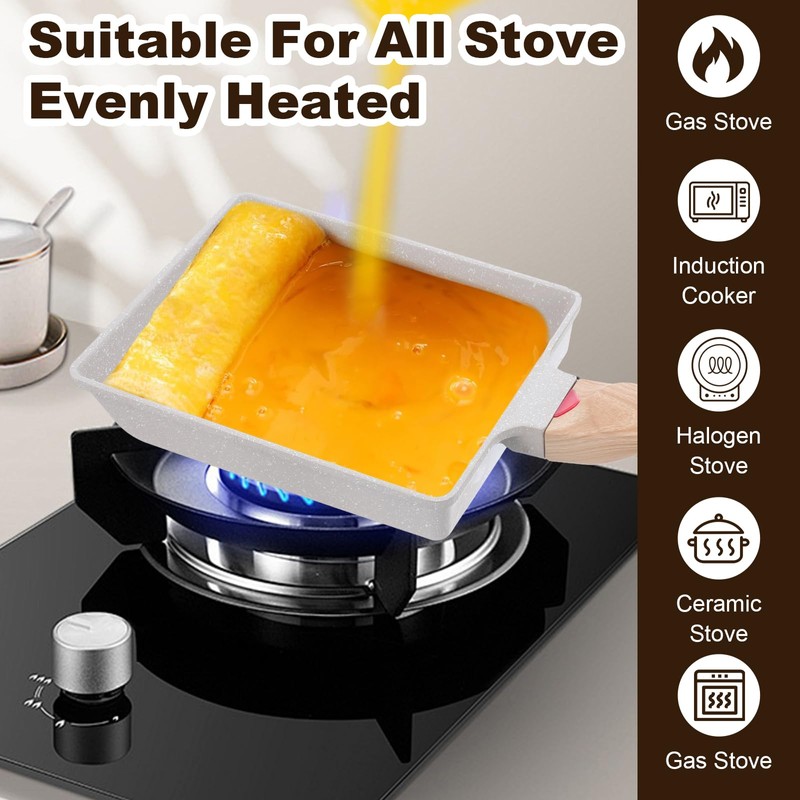 JOUTYFOR Japanese Omelette Pan, Tamagoyaki Egg Pan, Nonstick Frying Pan