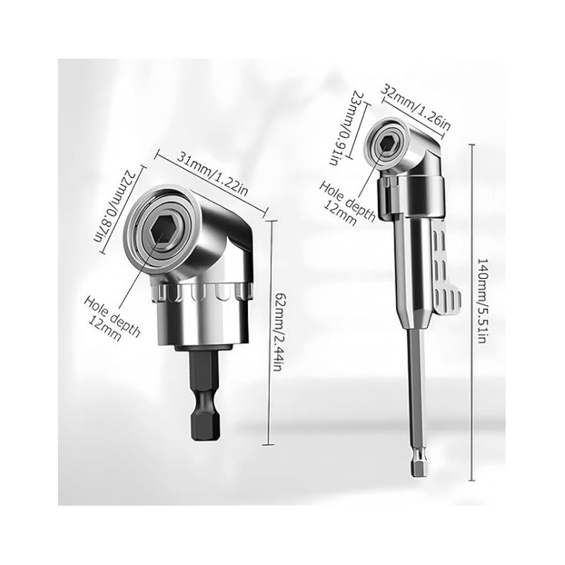 105 Degree Right Angle Drill Adapter Set,1/4" Hex Shank Driver