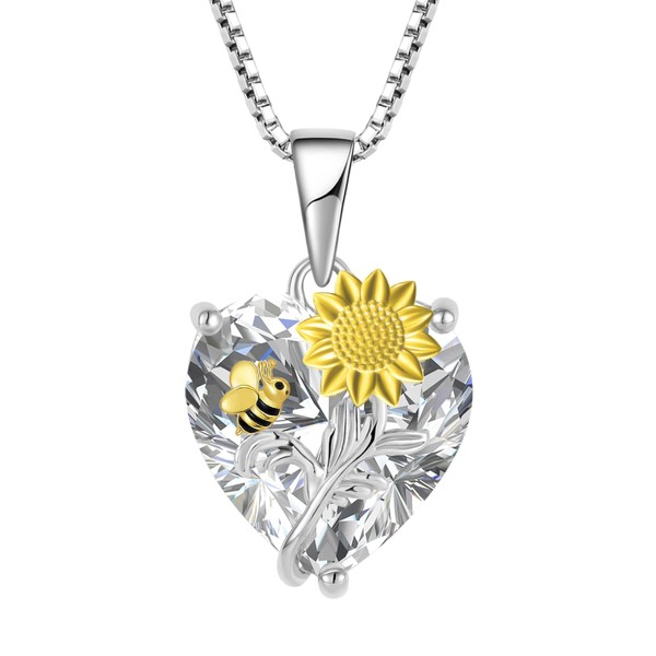 Veshon Sunflower Necklace with Little Honey Bee 925 Sterling Silver