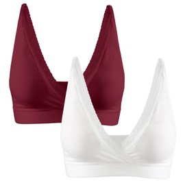 Topwhere - Sujetadores de dormir de algodón de encaje para mujer, sujetadores de lactancia materna, brasier de apoyo para el embarazo con correas ajustables, Blanco y rojo, XXL