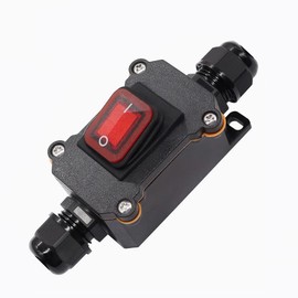 Daohaodeli 110V AC DPST On Off Outdoor Toggle Switch,IP65 Waterproof 2 Position Inline Cord Switch with Red Light Rocker Button, Two Sides Entry and Exit Line