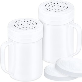 White PP Plastic Salt Pepper Dredge Shakers - with Plastic Cap - with Handle - Pack of 2 (White, One Size)