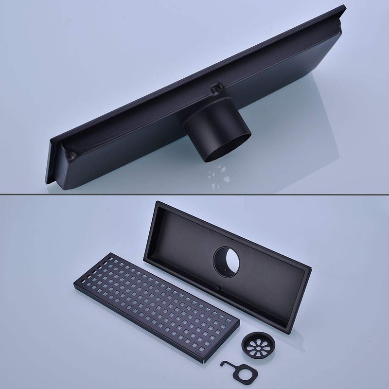 Orhemus Linear Shower Floor Drain with Removable Cover Grid Grate
