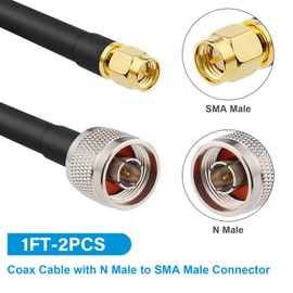 MOOKEERF 2PCS N Male to SMA Male Cable 1ft,SMA to N Cable 50 ohm Ultra Low Loss KMR240 Coaxial Cable for WiFi Router,GPS Receiver,Antenna,Signal Booster Use