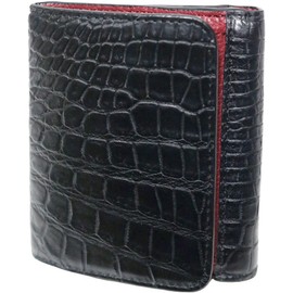 Berkut Crocodile Compact Wallet with Coin Purse for Men and Women, Feng Shui Fortune, Palm Size, Trifold Wallet, Black x Red