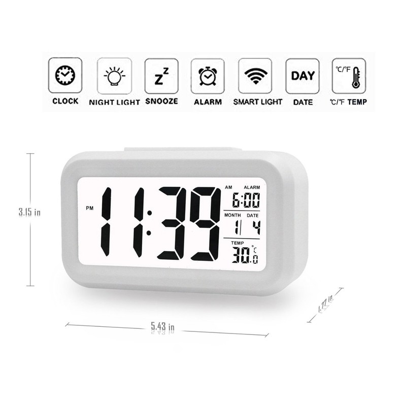 Cisixin LED Alarm Digital Clock Snooze Sensor Light Activated Backlight