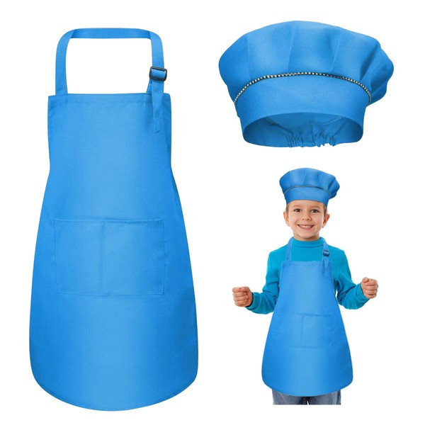 WEONE Kids Apron and Chef Hat Set, Adjustable Children Apron