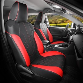 FEINEPRO Seat Covers for Toyota RAV4 2019-2024 Hybrid XLE LE Limited XLE Premium (Not for XSE/SE Hybrid) - Faux Leather Car Seat Covers Full Set - BlackRed