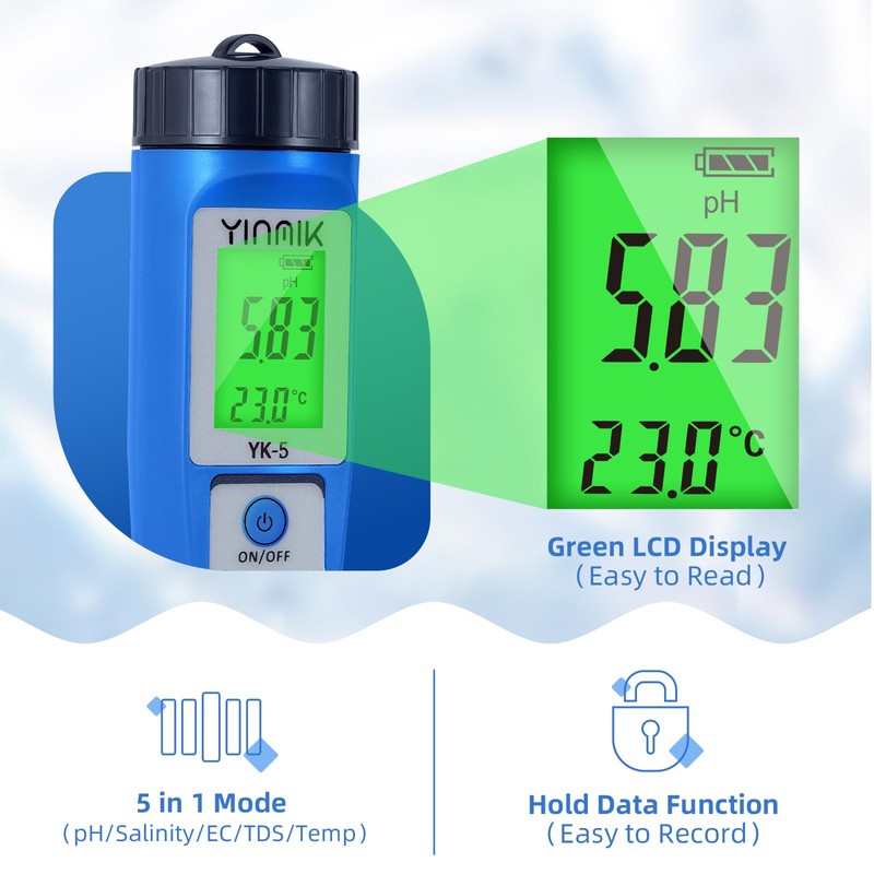 Digital pH Salt Tester, YINMIK Salinity Meter for Pool, 5