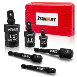 SHOWMEMY Swivel Socket Set, 3 Pcs Impact Swivel Socket Set with 3 Pcs Impact Socket Adapter, Wobble Socket, Impact Grade Universal Joint, Cr-Mo Steel, 1/4-Inch, 3/8-Inch, 1/2-Inch Drive/Adapter