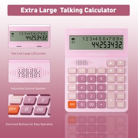 Calculators Desktop,Ipepul Talking Calculator with 2-line 12-Digits Large LCD Display and Large Button,4 Function Calculator for Business,Office,Store,School (Pink)