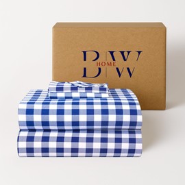 Briarwood Home® Printed Flannel Sheet Set, 100% Organic Cotton, Six-Fold Brushed, Super Soft, Warm, Deep Pocket Bedding with NanoTech Infuse for Enhanced Lasting Strength (Buffalo Navy Blue, Full)