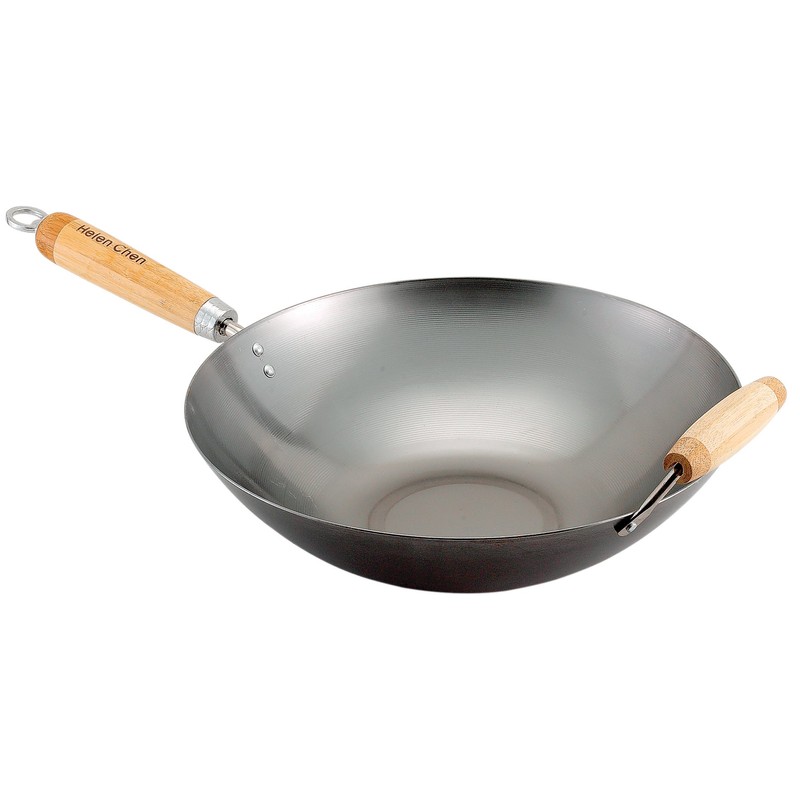 Helen's Asian Kitchen Wok, Carbon Steel and Bamboo, 14-Inches