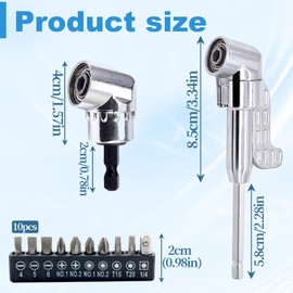 GD HUA 105° Angle Wrench Attachment Adapter Set, 12 Pieces Angle Wrench Attachment Set, Angle Wrench, Angle Drill Attachment, 1/4 Inch Hex Shank, for Workshop, Furniture, Garage and Construction