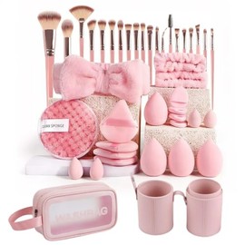 40 Piezas Set Brochas Maquillaje Profesional con Estuche | con Estuche Rígido y Neceser, Cerdas Sintéticas Suaves para Base, Sombra y Contorno