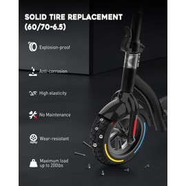 RidTianTek 60/70-6.5 Solid Tire 10 Inch 10x2.5 for Segway Ninebot Max G30 G30P G30LP Gotrax G5 G6 Electric Scooters, Puncture-proof, Tubeless Rubber Tires Front or Rear Replacement, 2pc (3 Color)