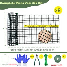 Moss Pole DIY Kit, 26.3ft Metal Moss Pole for Plants Monstera, 8Pcs 8.3in×3.3ft Steel Wire Mesh with Plier, Cable Zip Ties, Max Make 13Pcs 24" Plant Poles(26.3ft Wire Mesh with Plier)