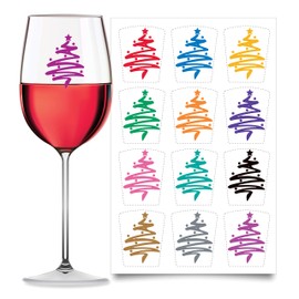 Drink Markers - Holiday Static Cling Glass Stickers - Reusable Wine Clings - Christmas Tree (vinyl, Set of 12)