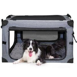 NEZUC Collapsible Dog Crates for Large Dogs Portable Soft Sided Travel Dog Carrier for Indoor & Outdoor, 4-Door Foldable Pet Kennel with Durable Mesh Windows (Gray, 36.0" L x 22.0" W x 22.0" H)