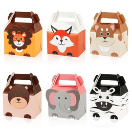 Kesote 12 Cajas de Animales Cajitas de Papel Kraft de 6 Estilos para Fiestas Infantiles Regalo de Cumpleaños Bautizo