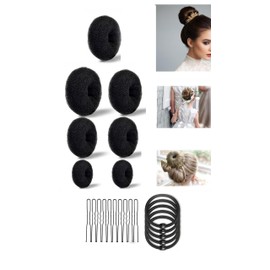 Honwor Donut Bun Maker Set - 7 Pieces incl.5 Elastic Bands & 20 Hair Pins - Stylish & Easy-to-Use for Creating Elegant Hair Ring Buns - Black