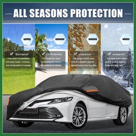 Motoforti Car Cover for Toyota Camry 2007-2022 Aluminum Film Outdoor Full Car Cover All Weather Waterproof Windproof Protection with Driver Door Zipper Black Long-Lasting