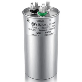 Dreyoo 60+7.5 uF 60/7.5 MFD Dual Run Start Round Capacitor, 370/440 VAC CBB65 AC Capacitor, UL Listed for AC Unit Fan Motor, Compressor, Heat Pump and Condenser Straight Cool