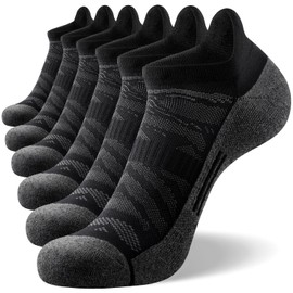 FITRELL 6 Pack Ankle Running Socks for Men and Women Low Cut Cushioned No Show Athletic Sports Compression, Shoe Size 9-12, New Black