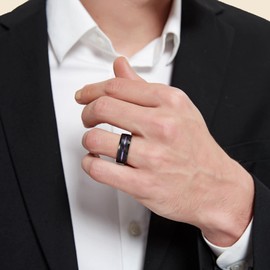 NUNCAD Men's Women's Tungsten Carbide Ring Green Red Purple Partner Ring 8 mm Wide Comfort Fit Perfect for Party, Wedding, Engagement and Hobby Size 52 (16.6) - 78.0 (24.83), Tungsten