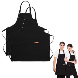 PANGP 2 Pzs Delantal de Cocina Impermeables, Babero Chef Antimanchas con Correa Ajustable y 2 Bolsillos para Mujeres Hombres, Mandiles para Parrillero, Bartender, Hornear, Pintura, Arte Estilista