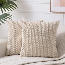Fancy Homi 2 Packs Tan Decorative Throw Pillow Covers 18x18 Inch for Couch Bed Sofa, Modern Farmhouse Boho Home Decor, Soft Cute Plush Corduroy Beige Cushion Case 45x45 CM