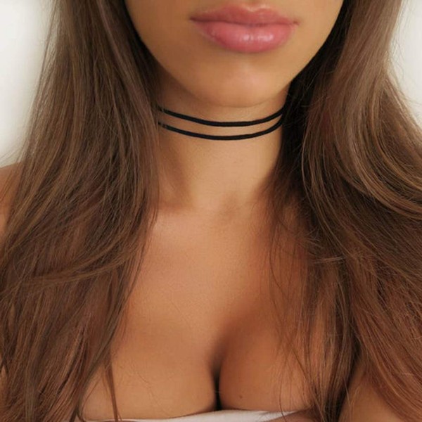 Zoestar Choker Necklace 2 Layered Black Velvet Collar Necklaces for Women and Girls
