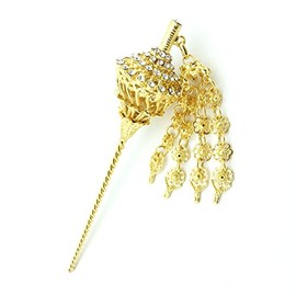 Siwalai Thai Traditional Gold Plated Clear Crystals Hair Pin 6 Inches