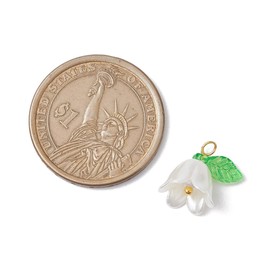 DanLingJewelry 20Pcs White Lily Flower Acrylic Charms ABS Plastic Imitation Pearl Bell Floral Dangle Charms for DIY Earrings Jewellery Making