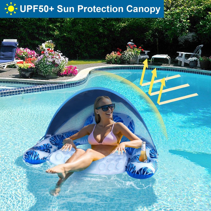COOLCOOLDEE Pool Float with Canopy,Cup Holder - XL Pool Chair