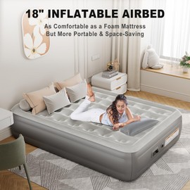 Air Mattress Queen with Built-in Pump, Blow up Mattress in 3-Min, 18 inch High Thicken Sturdy Inflatable Mattress for Guests & Home, Waterproof Inflatable Bed for Camping, Air Bed with Carry Bag