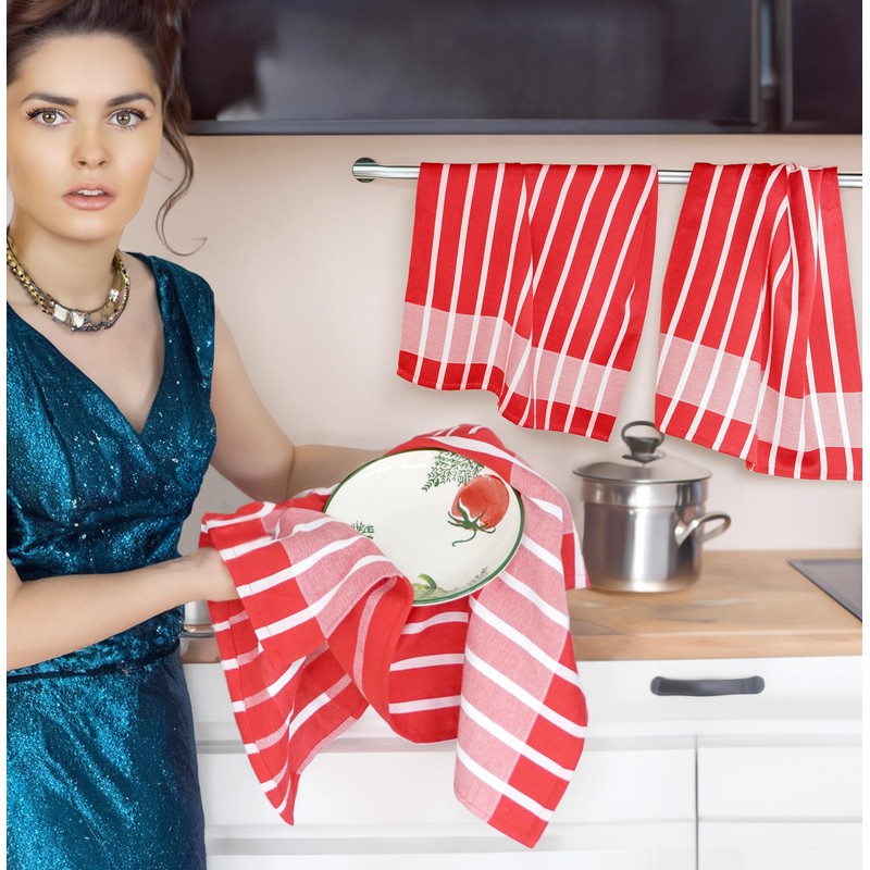 Lashuma Kitchen Towels Cotton Red - White, Tea Towels 50