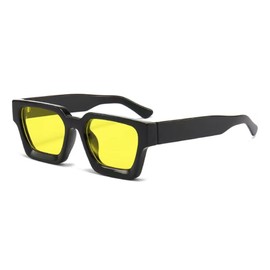 WDZAYXC Vintage Rectangular Sunglasses for Women Men Chunky Rectangle Sunglasses Retro Glasses UV400 Protection, black/yellow